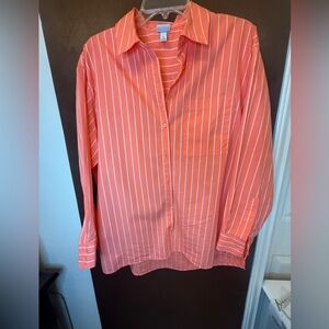A New Day coral Striped oversized 100% cotton button up Shirt. Like new size Med
